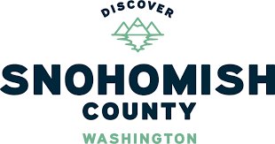 The Discover Snohomish County logo, depicting a mountain and its reflection in a lake