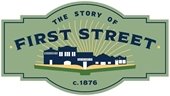 The First Street Master Plan logo, depicting storefronts rising out of an open book