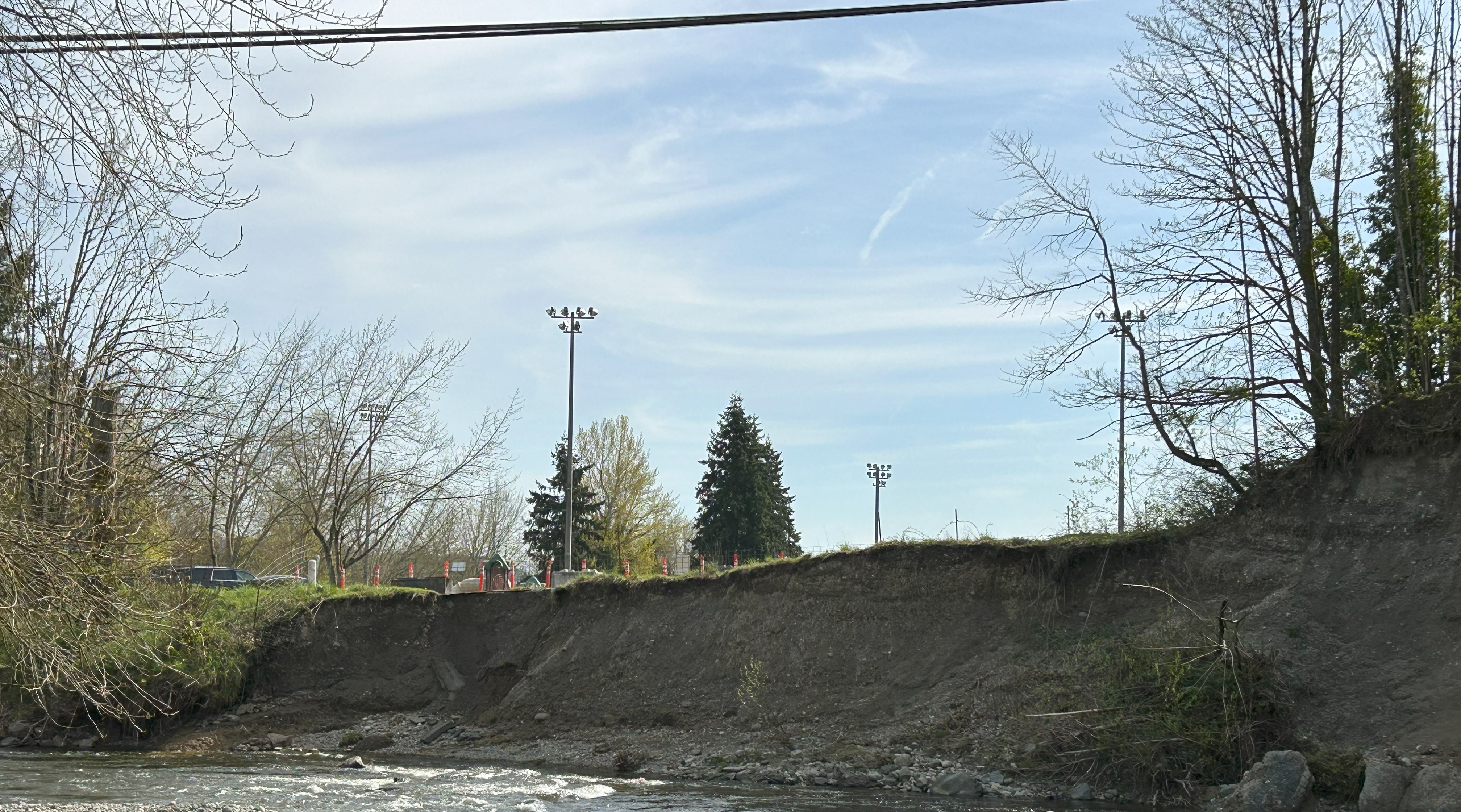 Destabilization and eroded Pilchuck River bank adjacent to Pilchuck Park.